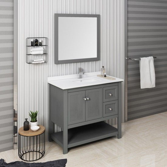 Manchester Regal 42" Gray Wood Veneer Traditional Bathroom Vanity w/ Mirror