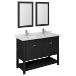 Fresca Manchester 48" Black Traditional Double Sink Bathroom Vanity w/ Mirrors