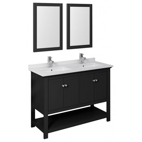 Fresca Manchester 48" Black Traditional Double Sink Bathroom Vanity w/ Mirrors