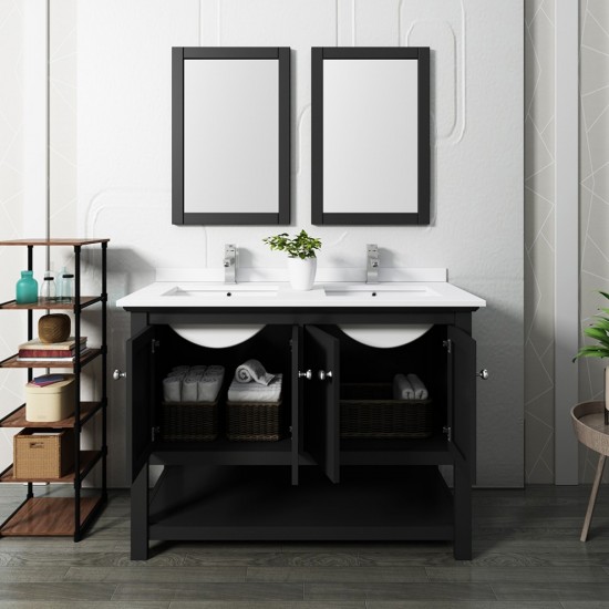 Fresca Manchester 48" Black Traditional Double Sink Bathroom Vanity w/ Mirrors