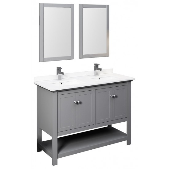 Fresca Manchester 48" Gray Traditional Double Sink Bathroom Vanity w/ Mirrors