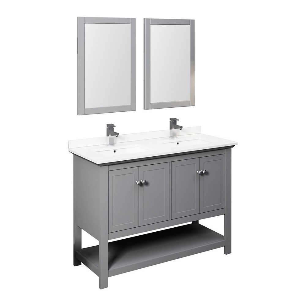 Fresca Manchester 48" Gray Traditional Double Sink Bathroom Vanity w/ Mirrors