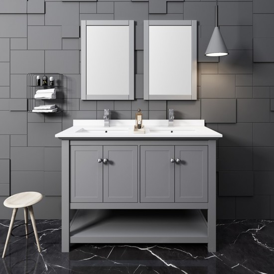 Fresca Manchester 48" Gray Traditional Double Sink Bathroom Vanity w/ Mirrors