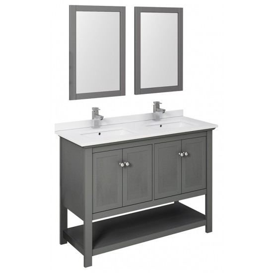 48 Gray Wood Veneer Traditional Double Sink Bathroom Vanity w/ Mirrors