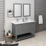 48 Gray Wood Veneer Traditional Double Sink Bathroom Vanity w/ Mirrors