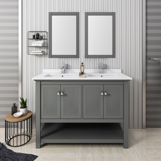 48 Gray Wood Veneer Traditional Double Sink Bathroom Vanity w/ Mirrors