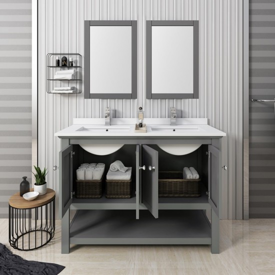 48 Gray Wood Veneer Traditional Double Sink Bathroom Vanity w/ Mirrors