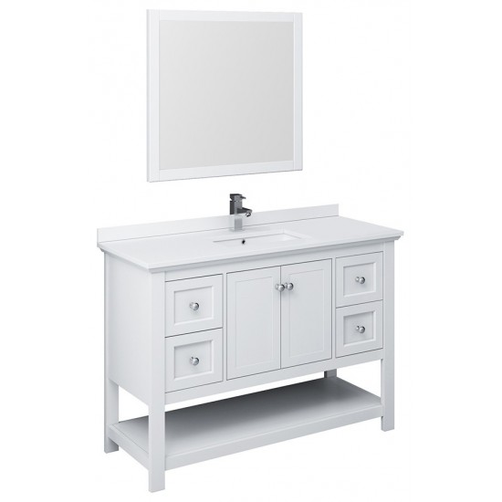 Fresca Manchester 48" White Traditional Bathroom Vanity w/ Mirror