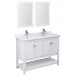 Fresca Manchester 48" White Traditional Double Sink Bathroom Vanity w/ Mirrors