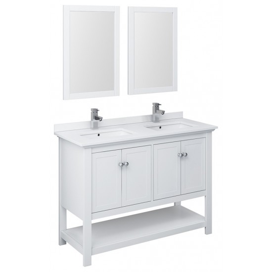 Fresca Manchester 48" White Traditional Double Sink Bathroom Vanity w/ Mirrors