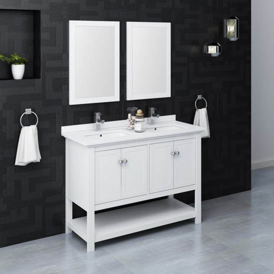 Fresca Manchester 48" White Traditional Double Sink Bathroom Vanity w/ Mirrors