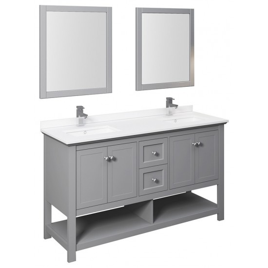 Fresca Manchester 60" Gray Traditional Double Sink Bathroom Vanity w/ Mirrors