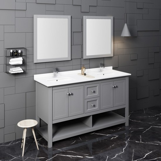 Fresca Manchester 60" Gray Traditional Double Sink Bathroom Vanity w/ Mirrors