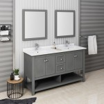 60 Gray Wood Veneer Traditional Double Sink Bathroom Vanity w/ Mirrors