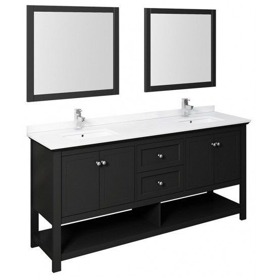 Fresca Manchester 72" Black Traditional Double Sink Bathroom Vanity w/ Mirrors