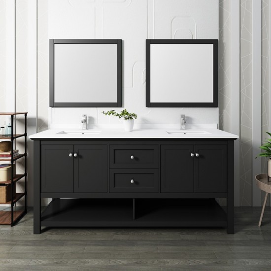 Fresca Manchester 72" Black Traditional Double Sink Bathroom Vanity w/ Mirrors