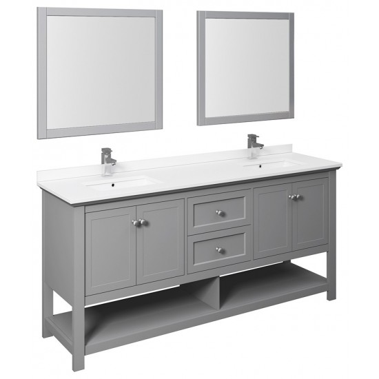 Fresca Manchester 72" Gray Traditional Double Sink Bathroom Vanity w/ Mirrors