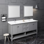 Fresca Manchester 72" Gray Traditional Double Sink Bathroom Vanity w/ Mirrors