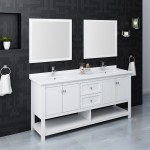 Fresca Manchester 72" White Traditional Double Sink Bathroom Vanity w/ Mirrors