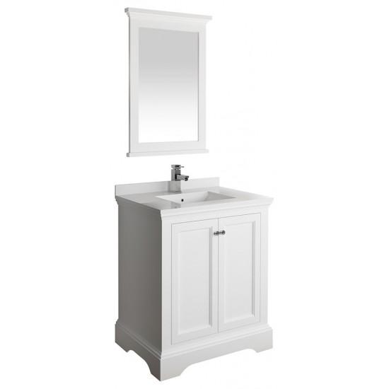 Fresca Windsor 30" Matte White Traditional Bathroom Vanity w/ Mirror