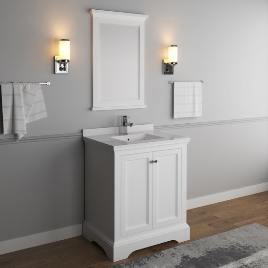 Fresca Windsor 30" Matte White Traditional Bathroom Vanity w/ Mirror