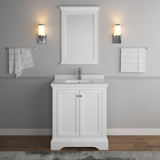 Fresca Windsor 30" Matte White Traditional Bathroom Vanity w/ Mirror