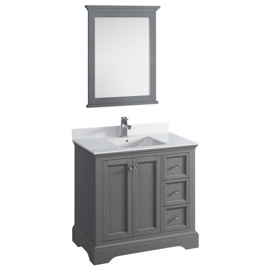 Fresca Windsor 36" Gray Textured Traditional Bathroom Vanity w/ Mirror