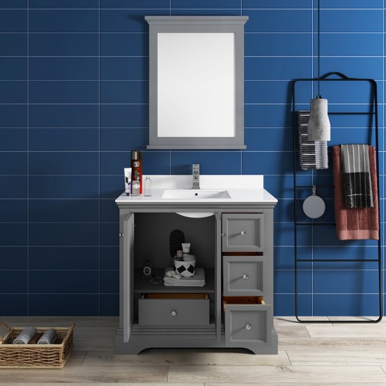 Fresca Windsor 36" Gray Textured Traditional Bathroom Vanity w/ Mirror