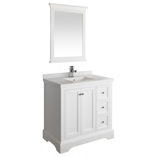 Fresca Windsor 36" Matte White Traditional Bathroom Vanity w/ Mirror