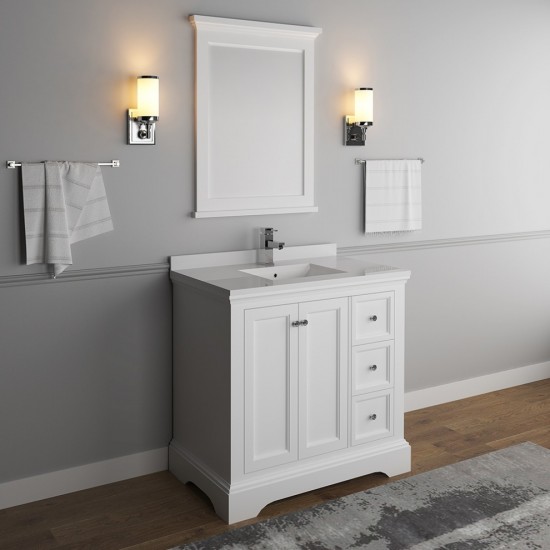 Fresca Windsor 36" Matte White Traditional Bathroom Vanity w/ Mirror