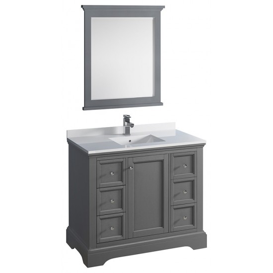 Fresca Windsor 40" Gray Textured Traditional Bathroom Vanity w/ Mirror