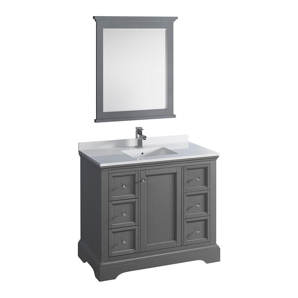 Fresca Windsor 40" Gray Textured Traditional Bathroom Vanity w/ Mirror