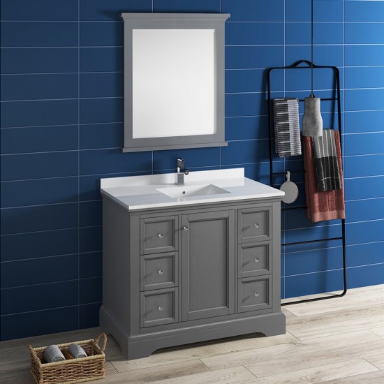 Fresca Windsor 40" Gray Textured Traditional Bathroom Vanity w/ Mirror