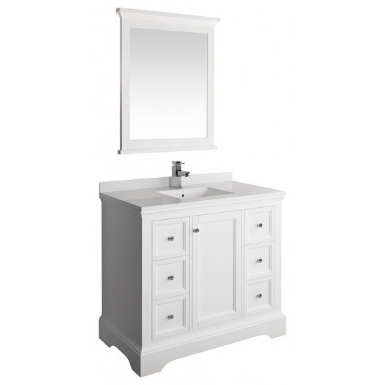 Fresca Windsor 40" Matte White Traditional Bathroom Vanity w/ Mirror