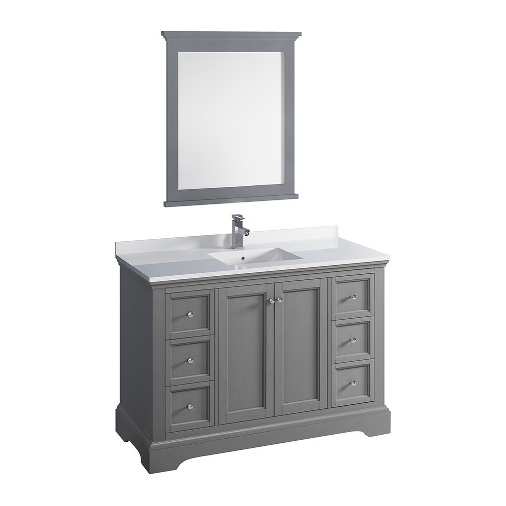 Fresca Windsor 48" Gray Textured Traditional Bathroom Vanity w/ Mirror