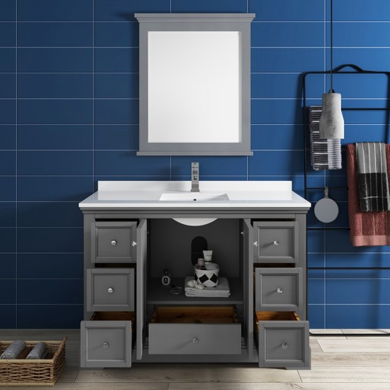 Fresca Windsor 48" Gray Textured Traditional Bathroom Vanity w/ Mirror