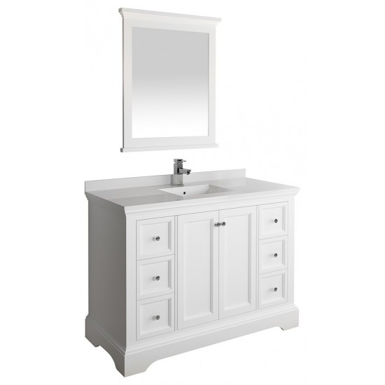 Fresca Windsor 48" Matte White Traditional Bathroom Vanity w/ Mirror