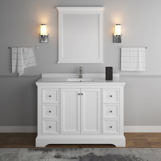 Fresca Windsor 48" Matte White Traditional Bathroom Vanity w/ Mirror