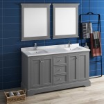 Windsor 60" Gray Textured Traditional Double Sink Bathroom Vanity w/ Mirrors