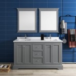 Windsor 60" Gray Textured Traditional Double Sink Bathroom Vanity w/ Mirrors