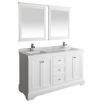 Windsor 60" Matte White Traditional Double Sink Bathroom Vanity w/ Mirrors