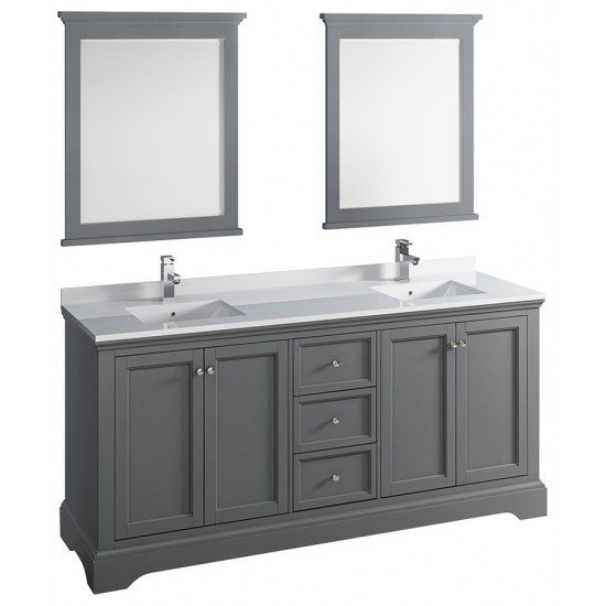 Windsor 72" Gray Textured Traditional Double Sink Bathroom Vanity w/ Mirrors