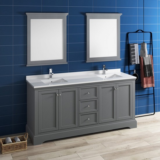 Windsor 72" Gray Textured Traditional Double Sink Bathroom Vanity w/ Mirrors