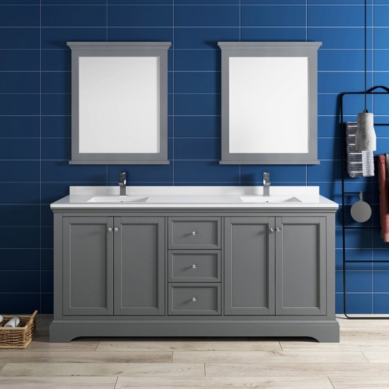 Windsor 72" Gray Textured Traditional Double Sink Bathroom Vanity w/ Mirrors