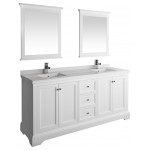 Windsor 72" Matte White Traditional Double Sink Bathroom Vanity w/ Mirrors