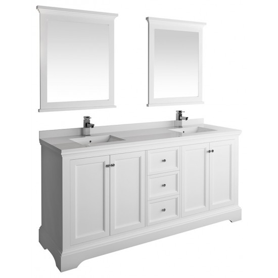 Windsor 72" Matte White Traditional Double Sink Bathroom Vanity w/ Mirrors