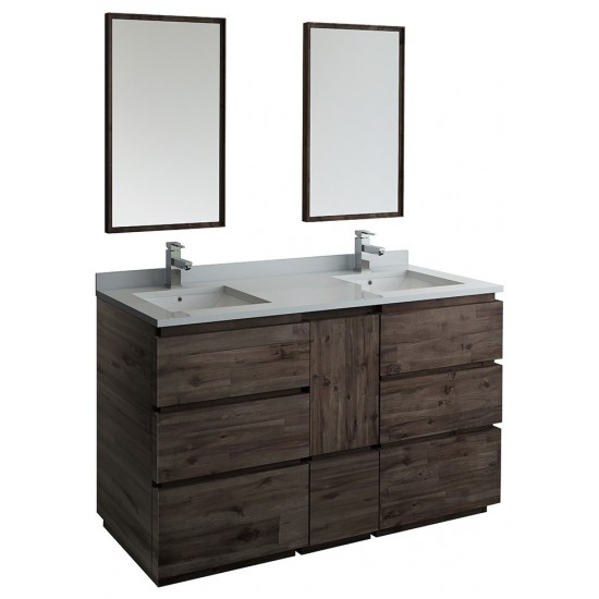 60 Floor Standing Double Sink Bathroom Vanity w/ Mirrors, FVN31-241224ACA-FC