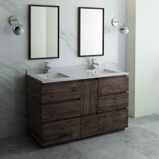 60 Floor Standing Double Sink Bathroom Vanity w/ Mirrors, FVN31-241224ACA-FC