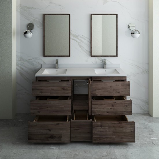 60 Floor Standing Double Sink Bathroom Vanity w/ Mirrors, FVN31-241224ACA-FC