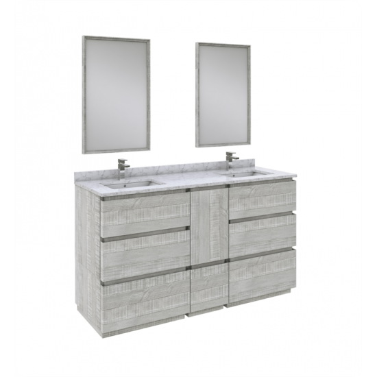 60 Floor Standing DBL Sink Bathroom Vanity w/ Mirrors in Ash, FVN31-241224ASH-FC